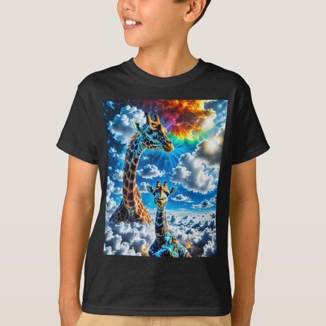 Farbenfrohe Giraffen - Köpfe in den Wolken T-Shirt (Vorderseite)