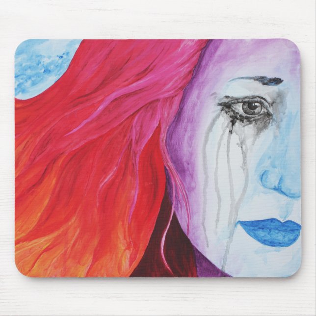 Farbenfrohe Girl Cry surreale Emotion Kunst Mousepad (Vorne)