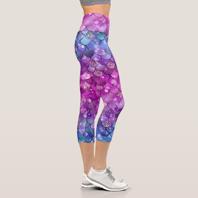 Farbenfrohe Girl Mermaid Glitzer Scanner Muster Capri Leggings (Rechts)