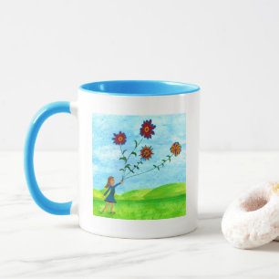 Farbenfrohe Girl mit Blume Kites Tasse