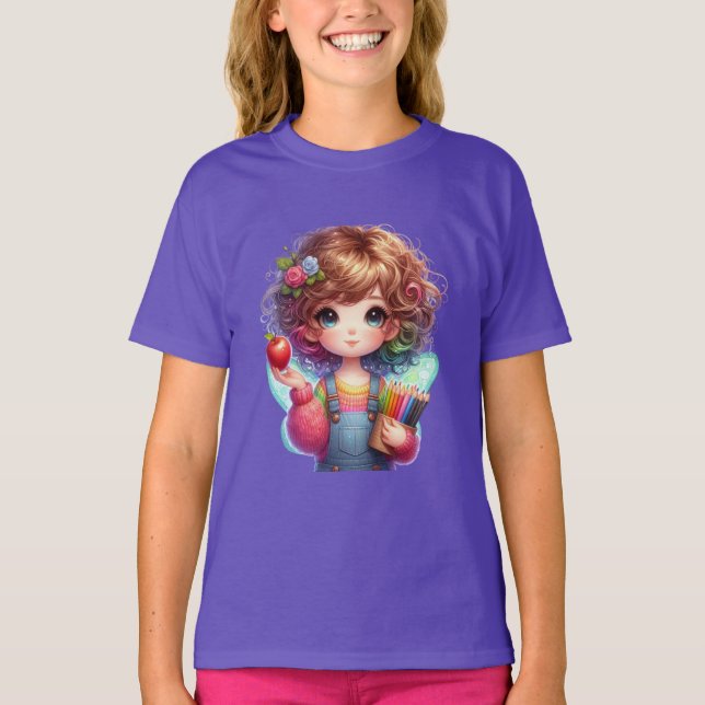 Farbenfrohe Girl ready for School Fun T-Shirt (Vorderseite)