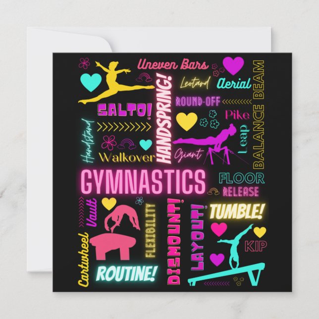 Farbenfrohe Girls Gymnastik Glossartypografie (Vorderseite)