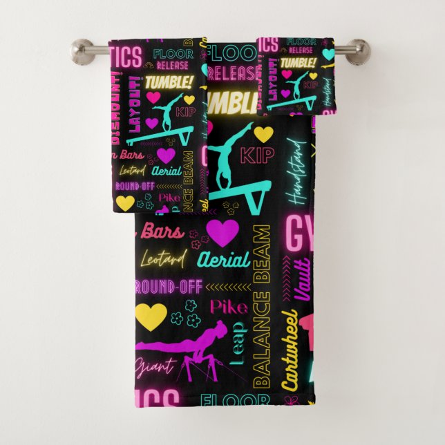 Farbenfrohe Girls Gymnastik Glossartypografie Badhandtuch Set (Insitu)