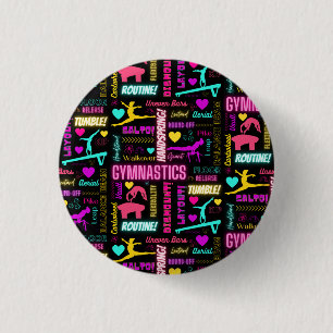 Farbenfrohe Girls Gymnastik Glossartypografie Button