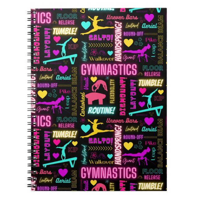 Farbenfrohe Girls Gymnastik Glossartypografie   Notizblock (Vorderseite)
