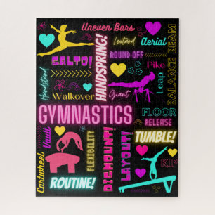 Farbenfrohe Girls Gymnastik Glossartypografie Puzzle