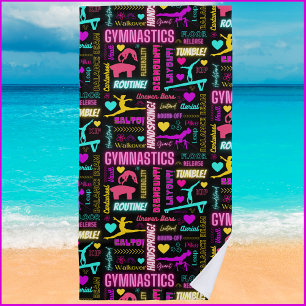 Farbenfrohe Girls Gymnastik Glossartypografie Strandtuch