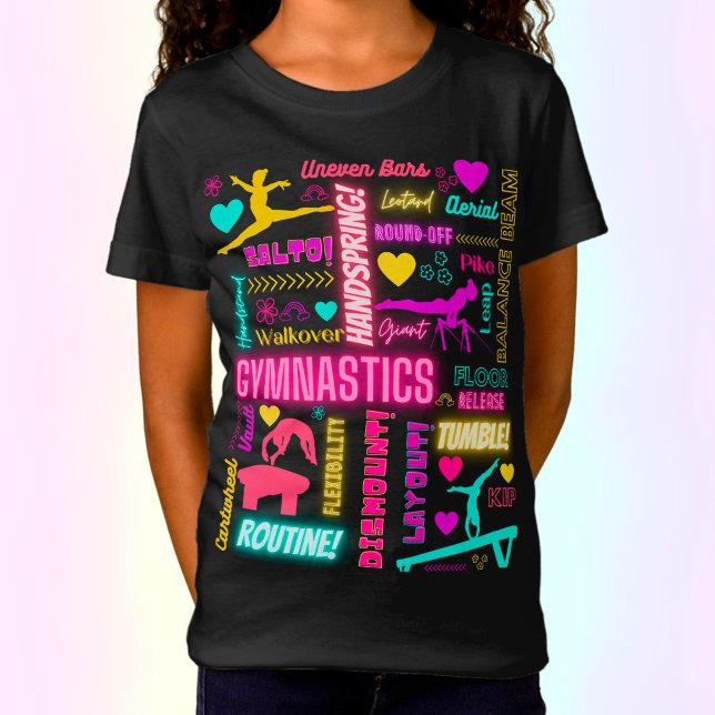Farbenfrohe Girls Gymnastik Glossary Typografy T-S T-Shirt (Von Creator hochgeladen)