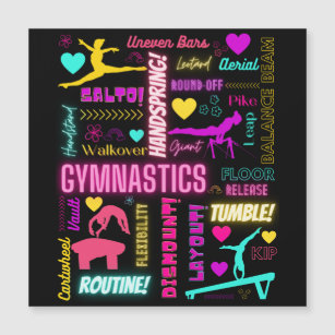 Farbenfrohe Girls Gymnastik Typografie Karte