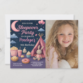 Farbenfrohe Girls Sleepover Party Einladung