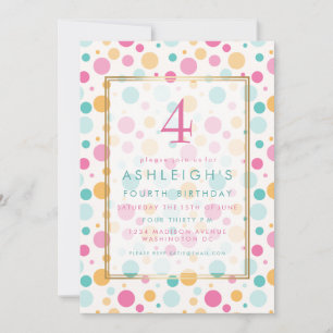 Farbenfrohe Girly Polka Dots Kindergeburt Party Einladung