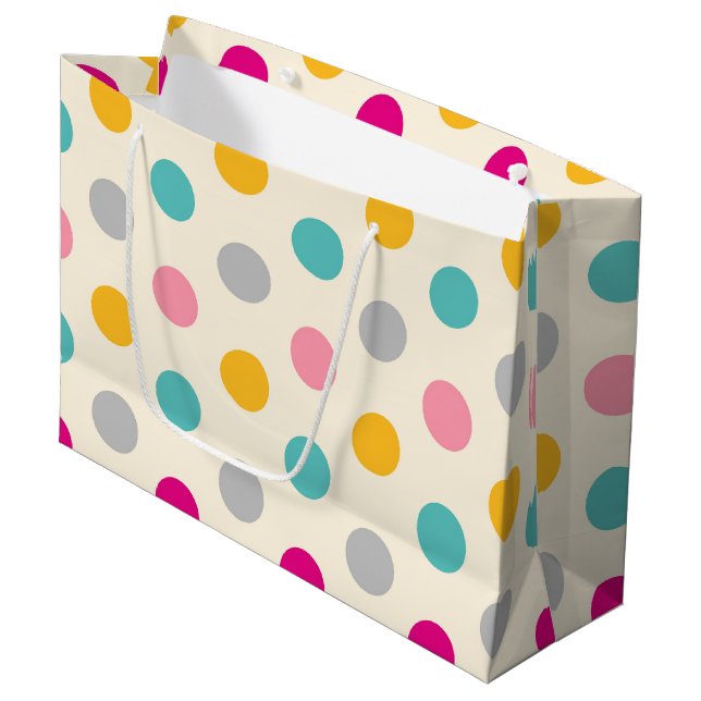 Farbenfrohe Girly Polka Dots Muster Geschenktasche Große Geschenktüte (Vorderseite Schrägansicht)