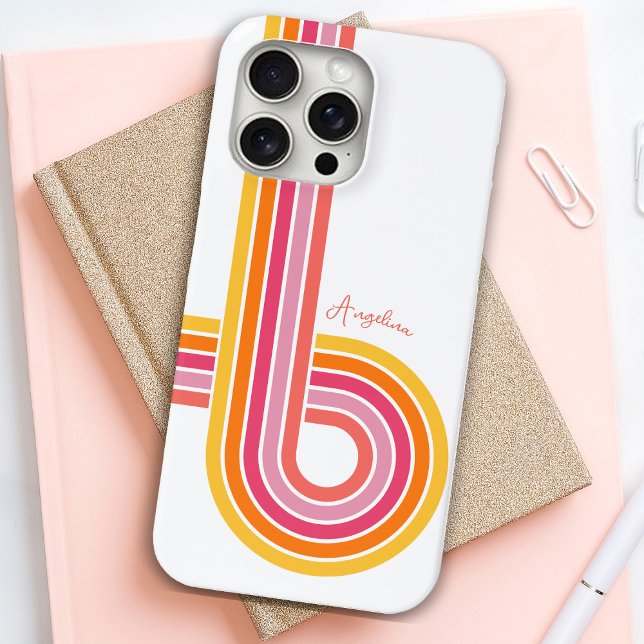 Farbenfrohe Girly Stripes Muster mit Namen Case-Mate iPhone Hülle (Girly stripes curved in a vibrant pattern. Personalize with your name.
)