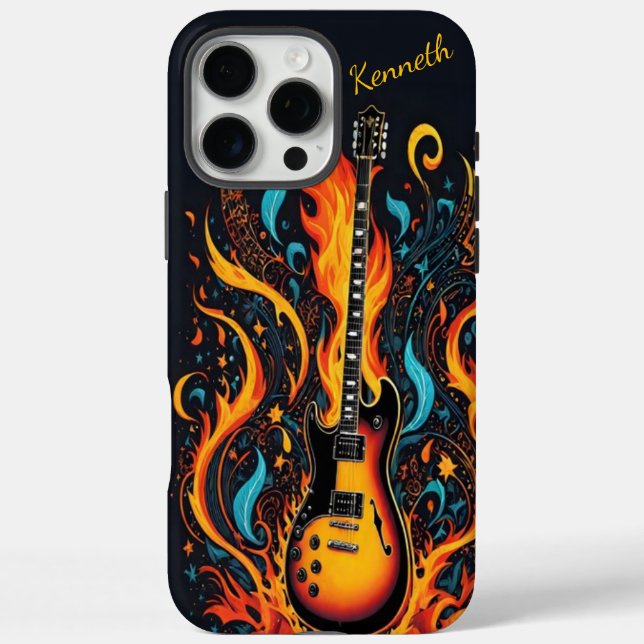 Farbenfrohe Gitarre mit Flammen Case-Mate iPhone Hülle (Rückseite)