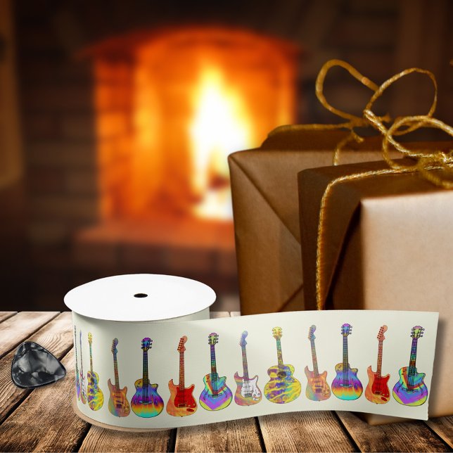 Farbenfrohe Gitarre Satinband (Funky psychedelic colorful guitars wrapping ribbon for guitarist musician songwriter music lovers)