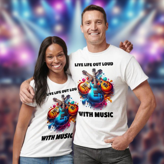Farbenfrohe Gitarren Live Life Out Loud mit Musik T-Shirt (Live Life Out Loud with Music Shirts Cover Photo)