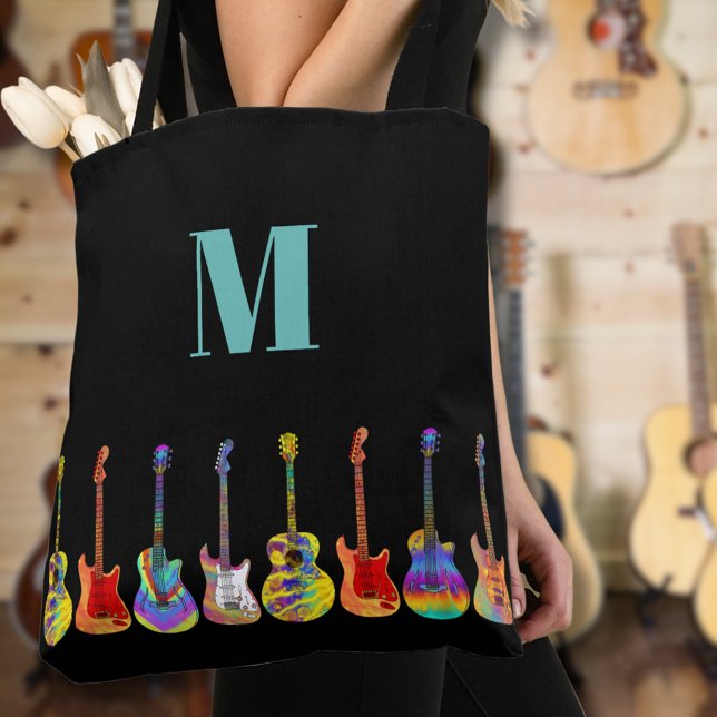 Farbenfrohe Gitarrenmonogramm (Colorful guitar monogram custom tote bag for guitarists musicians music teachers )