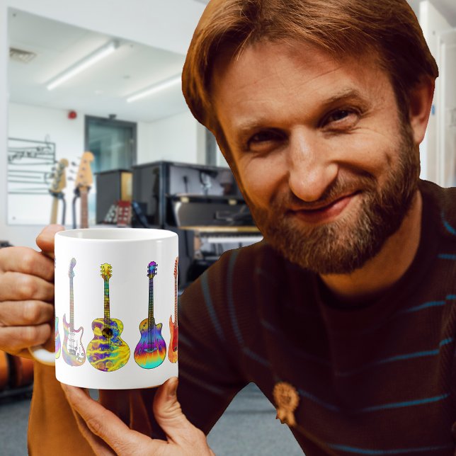 Farbenfrohe Gitarrist Gitarristen Kaffeetasse (Colorful guitar pattern guitarists cool funky coffee mug)