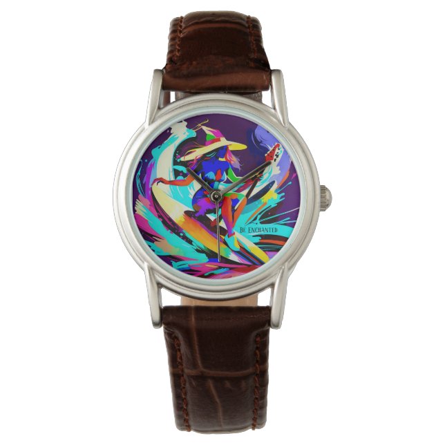 Farbenfrohe Gitarrist Hexe Armbanduhr (Vorderseite)