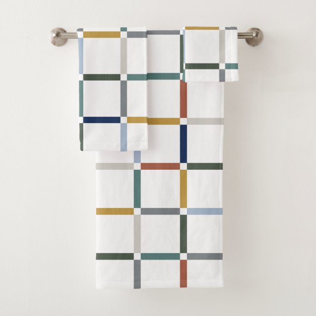 Farbenfrohe Gitter mit Negative Space Impressionis Badhandtuch Set (Insitu)