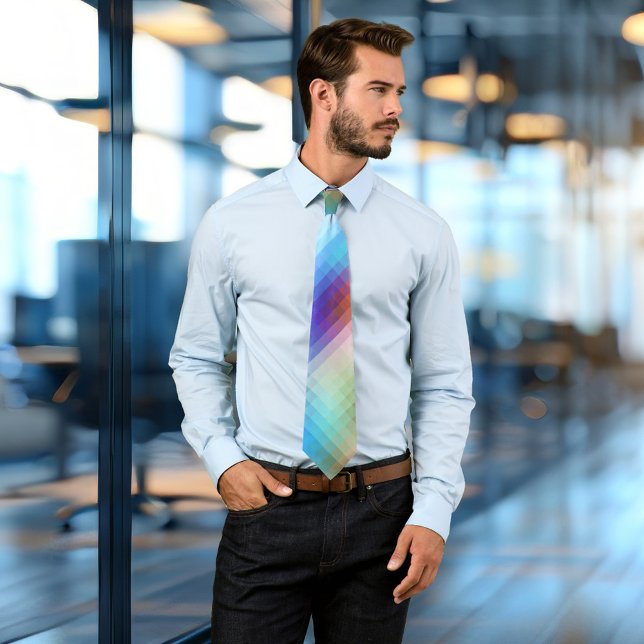 Farbenfrohe Glasmosaik Schachte Krawatte (A modern design tie featuring a mosaic checkered pattern in the vibrant colors of a sunset at sea)