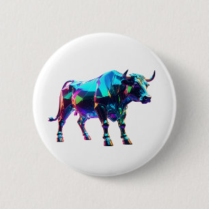 Farbenfrohe Glass Bull Digitale Kunst - Lebhafte N Button