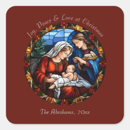 Farbenfrohe Glass Vintage Weihnachten Quadratischer Aufkleber