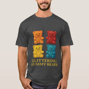 Farbenfrohe Glitterie Gummy Bären Design T-Shirt