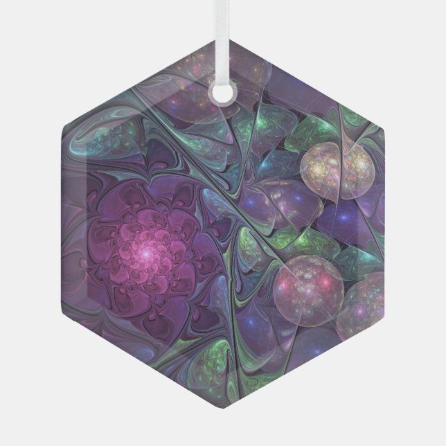 Farbenfrohe Glitterwochen Modernes Abstraktes Frak Ornament Aus Glas (Vorderseite)