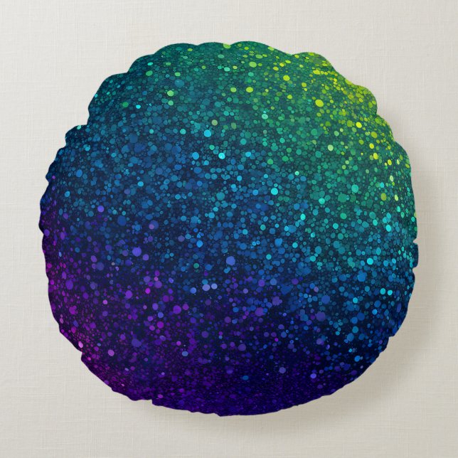 Farbenfrohe Glitzer Art Round Throw Kissen (Vorderseite)