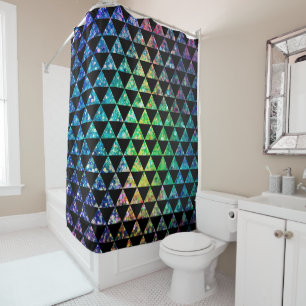Farbenfrohe Glitzer Textur & Schwarze Dreiecke Mus Duschvorhang