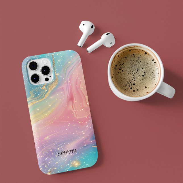 Farbenfrohe glitzerfarbene Marmortextur Monogramm Case-Mate iPhone Hülle (Von Creator hochgeladen)