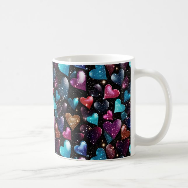 Farbenfrohe glitzernde Herzmuster Kaffeetasse (Rechts)