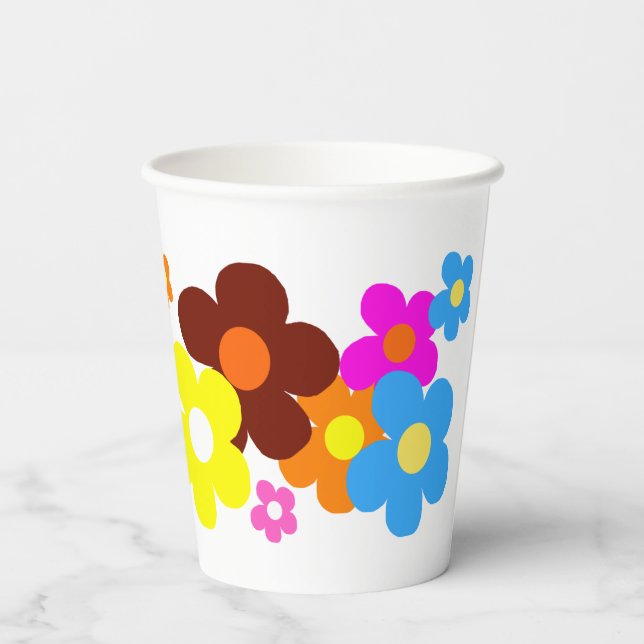 Farbenfrohe glückliche Blume Pappbecher (Rückseite)