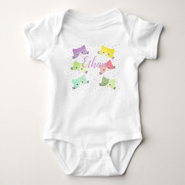 Farbenfrohe glückliche Kätzchen Muster Baby Strampler (Vorderseite)