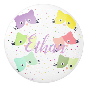 Farbenfrohe glückliche Kätzchen Muster Keramikknauf