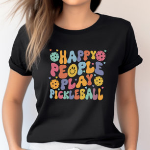 Farbenfrohe glückliche Leute spielen Pickleball T-Shirt