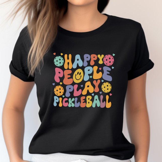 Farbenfrohe glückliche Leute spielen Pickleball T-Shirt (Von Creator hochgeladen)