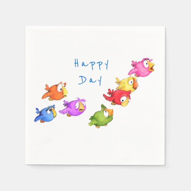 Farbenfrohe glückliche Vögel Napkins Custom Text Serviette (Vorderseite)