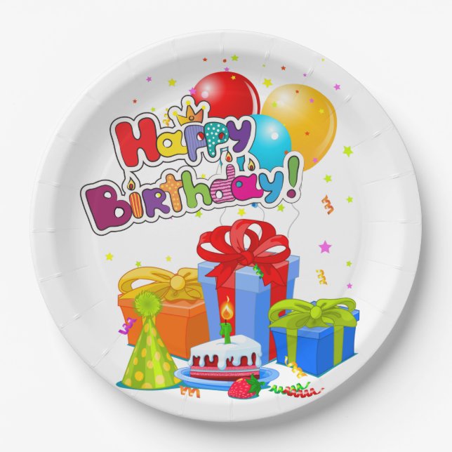 Farbenfrohe Glückwünsche zum Geburtstag Party Pappteller (Vorderseite)