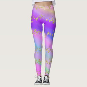 Farbenfrohe Gold Glitzer Einhorn Leggings