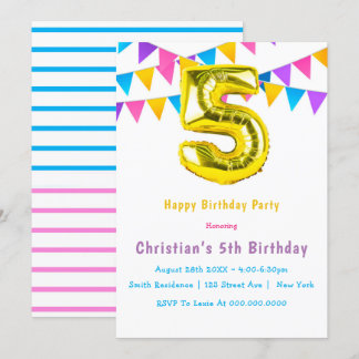 Farbenfrohe Golden 5th Birthday Einladungen