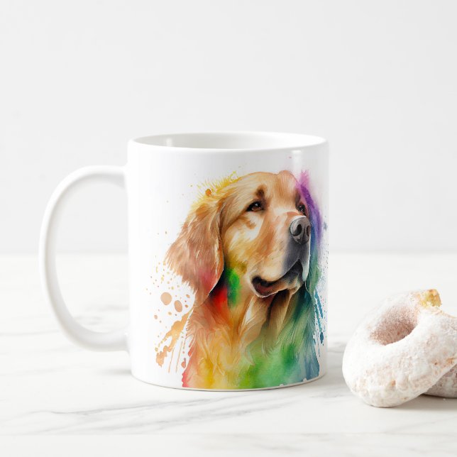 Farbenfrohe Golden Retriever Dose Kaffee Tasse, Cu Kaffeetasse (Mit Donut)