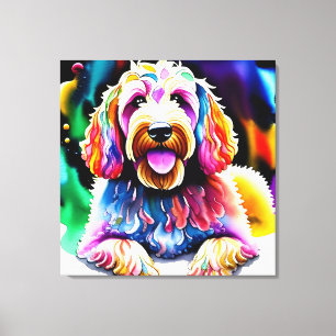 Farbenfrohe Goldendoodle-Sketch-Wrapped Canvas Leinwanddruck
