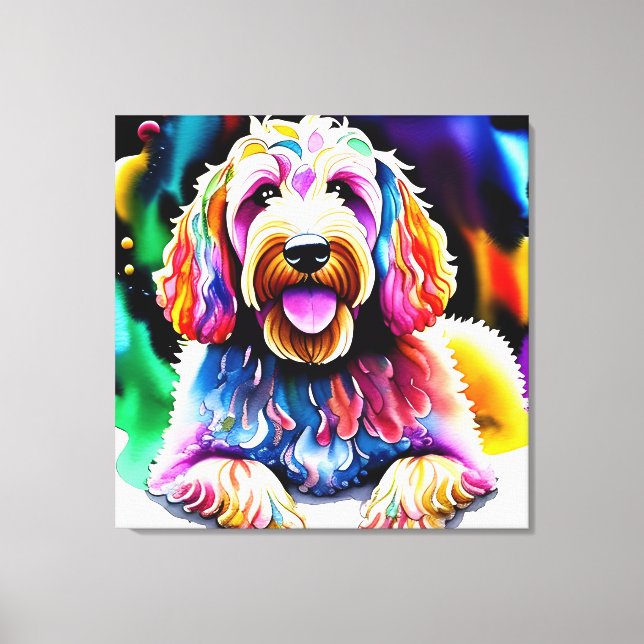 Farbenfrohe Goldendoodle-Sketch-Wrapped Canvas Leinwanddruck (Vorderseite)