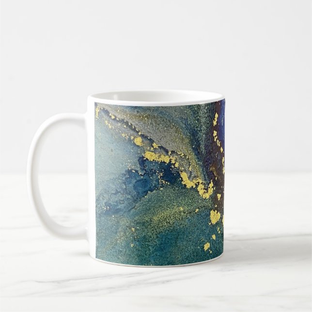 Farbenfrohe, goldene Alkoholtinte Abstrakte Kunst Kaffeetasse (Links)