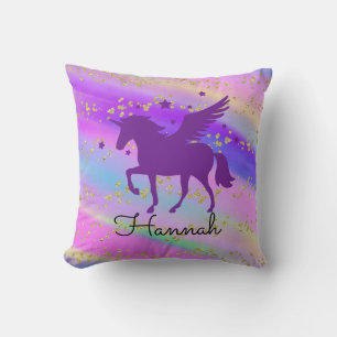 Farbenfrohe goldene Fesseln Lila Einhorn Kissen