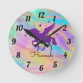 Farbenfrohe goldgezinkte Lila Einhornschlucht Runde Wanduhr