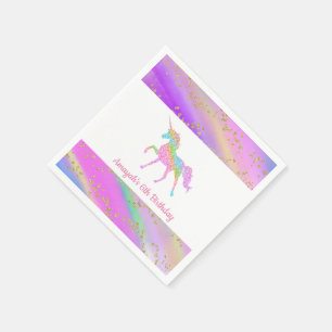 Farbenfrohe Goldmedaille Glitzer Speckled Unicorn  Serviette