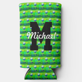 Farbenfrohe Golf Muster Monogram T-Shirt Off Name  Selters Dosenkühler